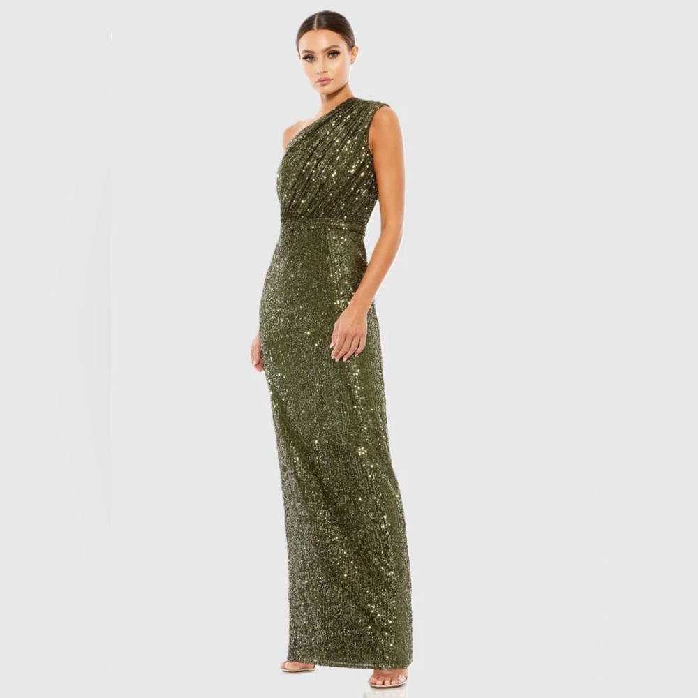 Mac Duggal Olive One Shoulder Dress